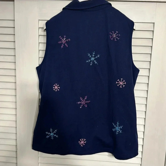 VTG the quacker factory snowflake winter holiday zipper blue vest women’s large - Picture 6 of 6